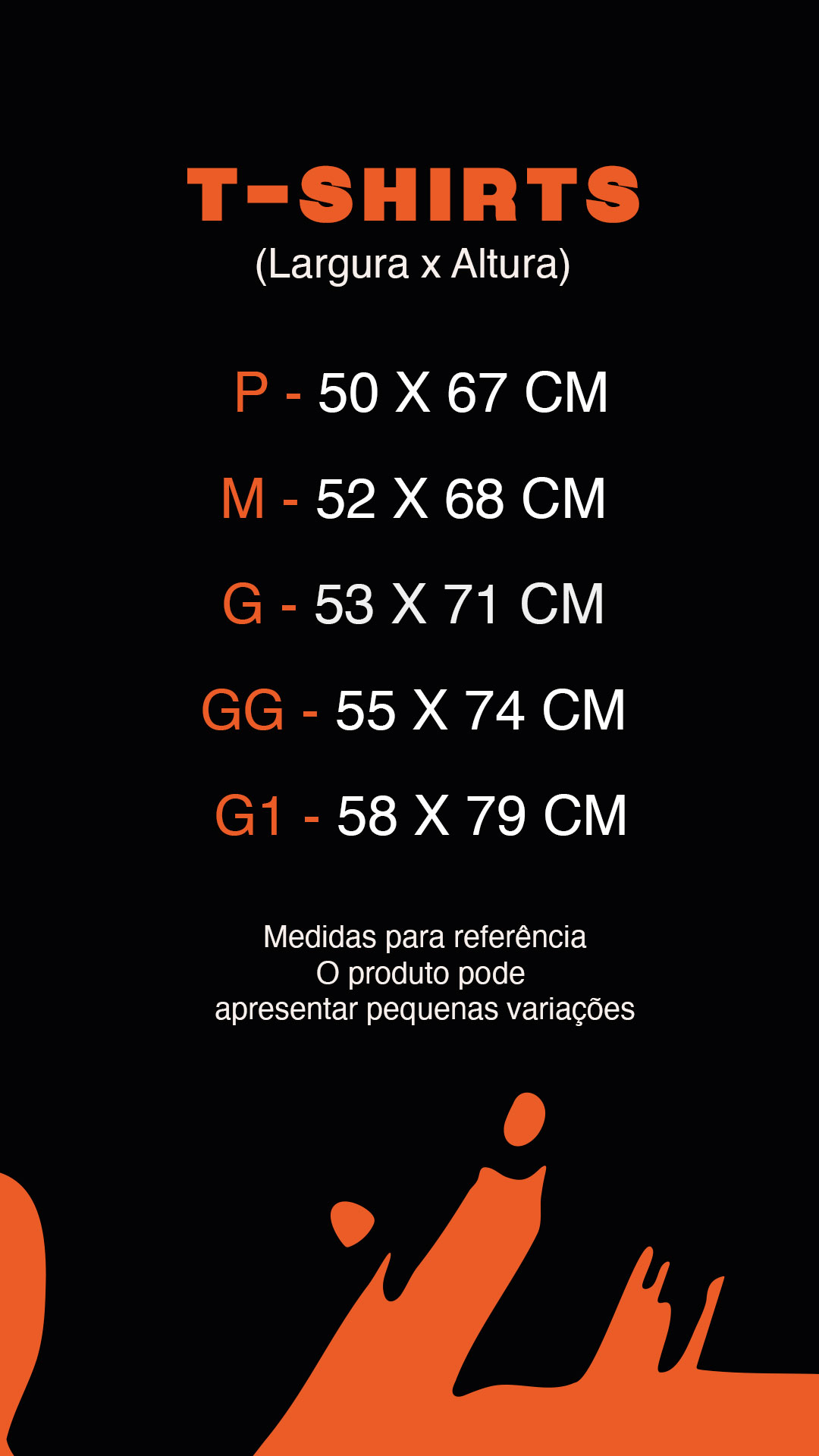 Tabela de medidas: T-shirts
